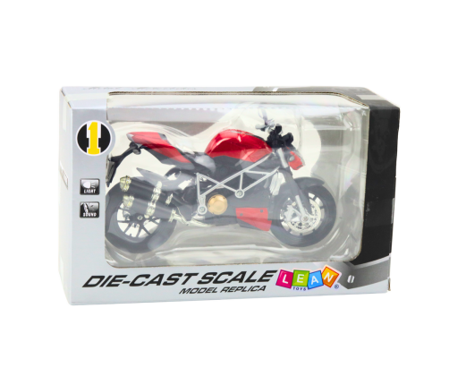 Sports Motorcycle Metal Lights Sounds Silver Elements Red 1:12