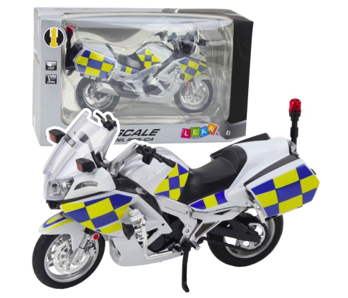 Police Motorcycle Metal Lights Sounds White 1:12