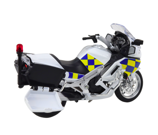 Police Motorcycle Metal Lights Sounds White 1:12
