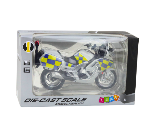 Police Motorcycle Metal Lights Sounds White 1:12