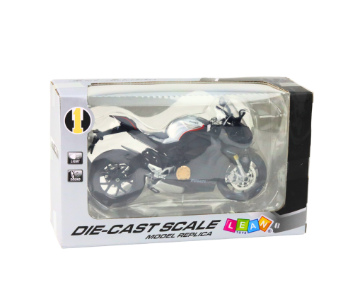 Sports Motorcycle Metal Lights Sounds Silver Elements Black V4 1:12