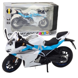 Sports Motorcycle Metal Lights Sounds White Blue 1:12 Sports Motorcycle Metal Lights Sounds White Blue 1:12