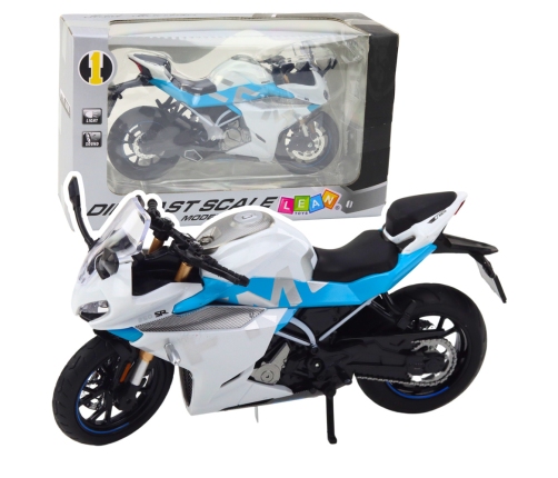 Sports Motorcycle Metal Lights Sounds White Blue 1:12