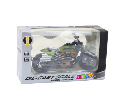 Motorcycle Chopper Metal Lights Sounds Black Green Elements 1:12