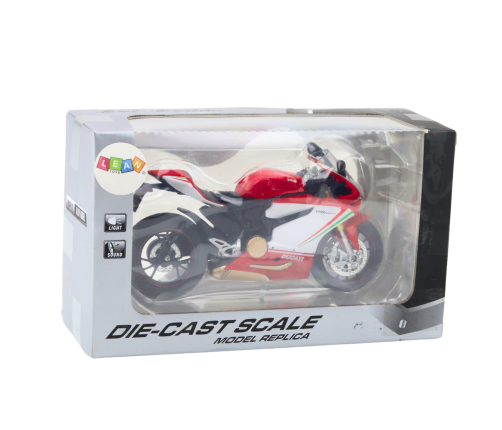 Sports Motorcycle Metal Red White Lights Sounds 1:12