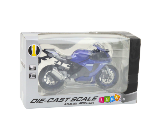 Sports Motorcycle Metal Lights Sounds Navy Blue R1 1:12