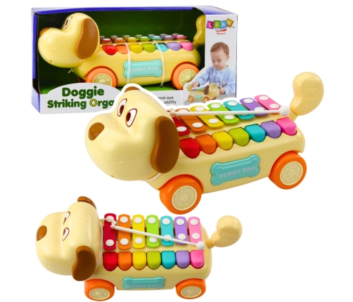 Riding Dog with Cymbals, Movable Ears, Tail, Stick on a String