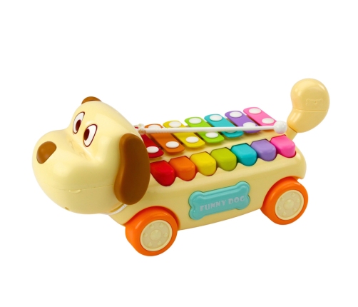 Riding Dog with Cymbals, Movable Ears, Tail, Stick on a String