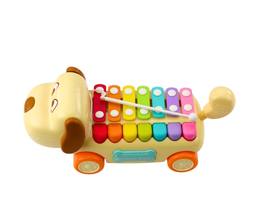 Riding Dog with Cymbals, Movable Ears, Tail, Stick on a String