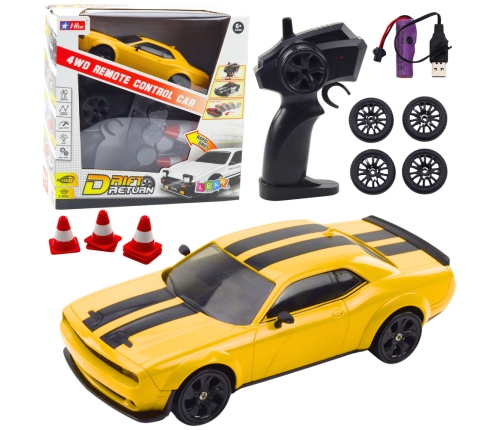 Drift Sports Car Interchangeable Wheels Remote Controlled RC 4WD Yellow Sport