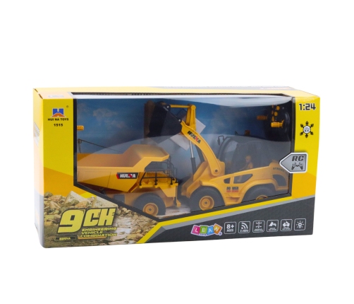 Set Loader Bulldozer Dump Truck 1:24 Remote Controlled RC 2in1