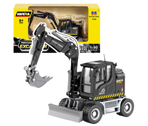 Wheel Excavator With Bulldozer Metal Huina Black 1:50