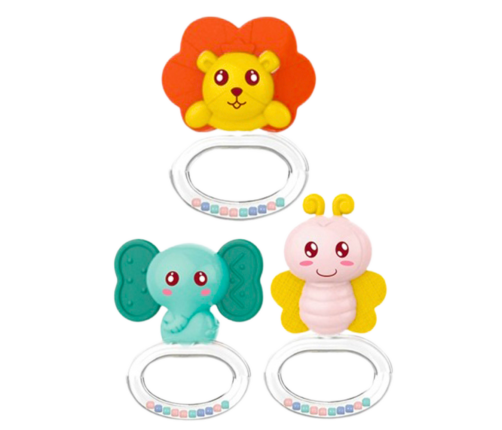 Set of 3 Baby Rattle Teethers Animals