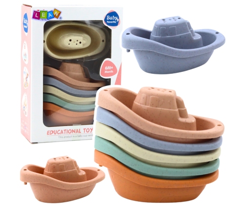 Bath Toy Boat Set For Toddlers Pastel 6pcs