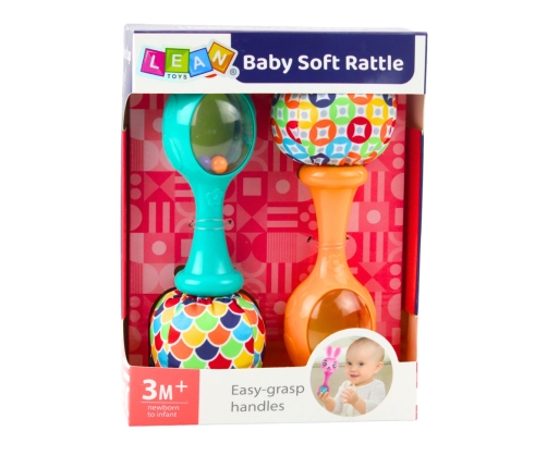 Set of Rattles with Soft Ball Patterns Orange Green 2 pcs