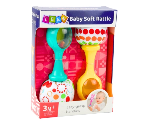 Set of Rattles with Soft Ball Patterns Yellow Green 2pcs