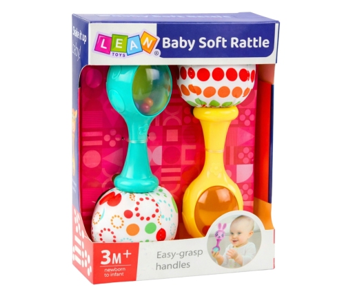 Set of Rattles with Soft Ball Patterns Yellow Green 2pcs