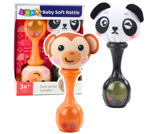 Set of Rattles with Soft Balls, Monkey Panda Patterns, 2 pcs