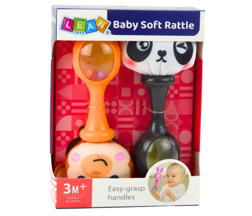 Set of Rattles with Soft Balls, Monkey Panda Patterns, 2 pcs