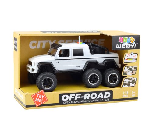 Off-road Car Friction Drive Lights Sounds Pearl White 6x6 1:16