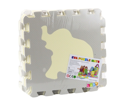 Soft Puzzle Educational Mat Animals EVA Foam Beige Gray 9 pcs.