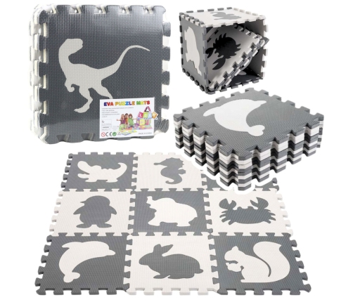 Soft Puzzle Educational Mat Dinosaurs EVA Foam Beige Gray 9 pcs.