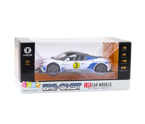 Metal Sports Car Lights Sounds Drive White 1:22