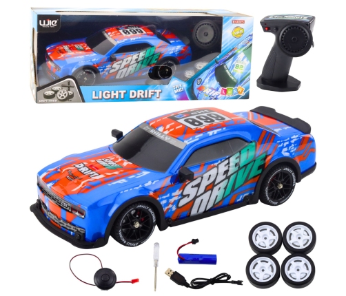 RC Sports Car with Illuminated Drift Body, Blue