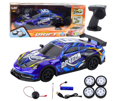 RC Sports Car with Illuminated Drift Body, Blue