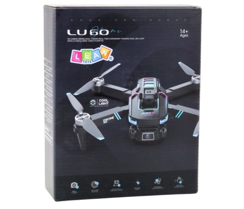 LU60 Drone Dual HD Camera LED Lights App Black