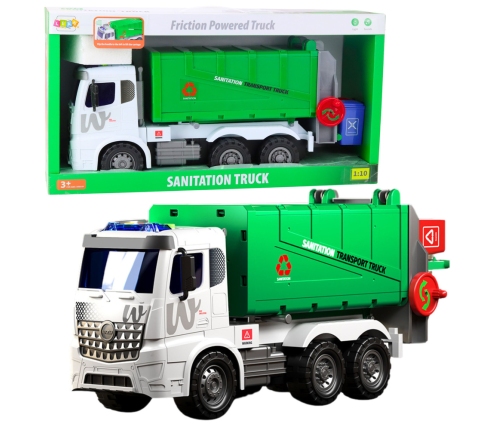 Large Garbage Truck Lifting Function 2 Bins Lights Sounds Green 1:10