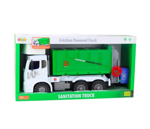 Large Garbage Truck Lifting Function 2 Bins Lights Sounds Green 1:10