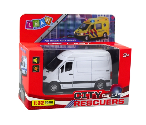 Metal Delivery Truck With Pull Back Motor, Lights, Sounds, White 1:32