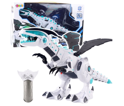 Remote Controlled RC Robot Dinosaur Lights Sounds White