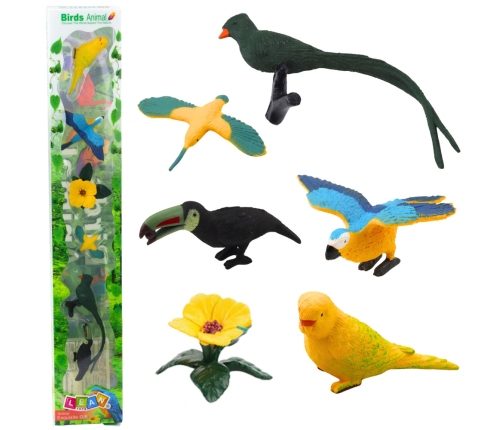 Set of Mini Figurines Exotic Birds Hibiscus Yellow 4-11cm 6pcs