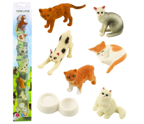 Set of Mini Figures Cat Breeds Cats Feeding Bowl 4-6cm 7pcs