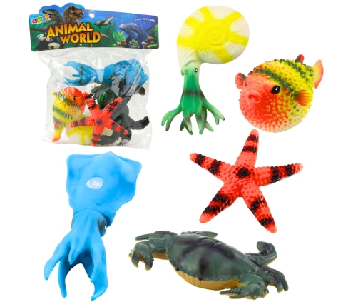 Set of Figures Sea Animals Crab Starfish Squid Ammonite 5pcs.