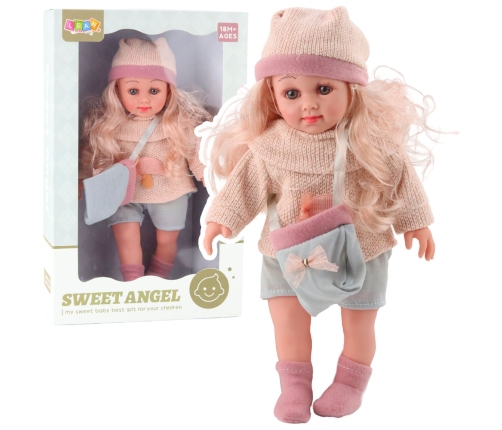 Sweet Angel Doll in a Woolen Sweater with a Mushroom, Bag, and Hat, 36cm