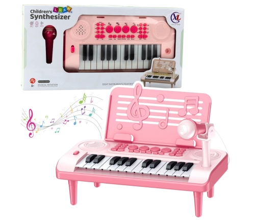 Educational Electronic Piano with Music Stand and Microphone 24K Pink