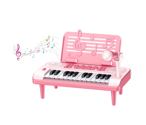 Educational Electronic Piano with Music Stand and Microphone 24K Pink
