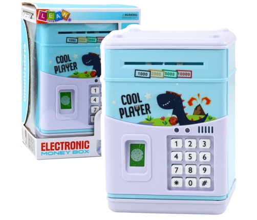 Electronic Safe ATM Piggy Bank PIN Code For Children Blue Dinosaur