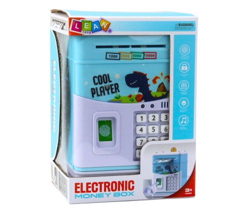 Electronic Safe ATM Piggy Bank PIN Code For Children Blue Dinosaur
