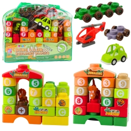 Educational Construction Blocks in a Bag Dinosaurs Numbers Letters 91 pcs.