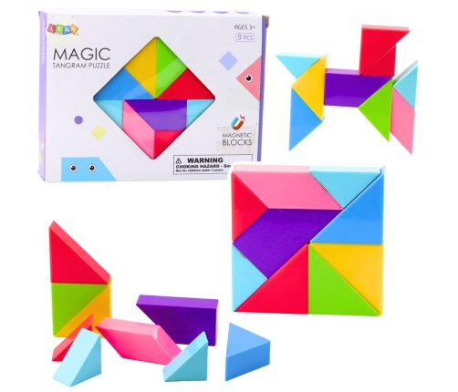 Magnetic Tangram Blocks Colorful Puzzle Stickers 9 pcs.