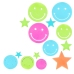 Fluorescent Luminous Wall Stickers Smiley Faces Stars Colorful 10 pcs.