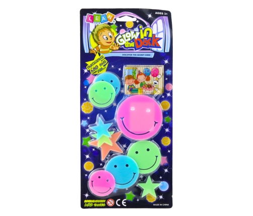 Fluorescent Luminous Wall Stickers Smiley Faces Stars Colorful 10 pcs.