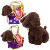 Poodle Dog in Velcro Bag, Cuddly Toy, Dark Brown Poodle Dog in Velcro Bag, Cuddly Toy, Dark Brown