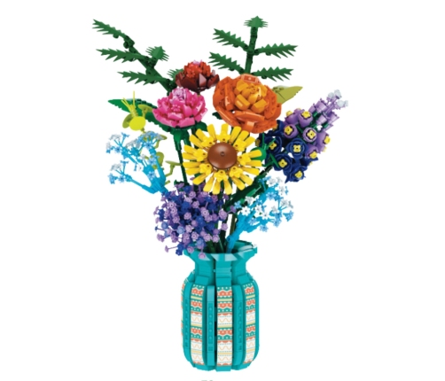 Construction Blocks Bouquet of Flowers in a Vase Colorful 1853 pcs.