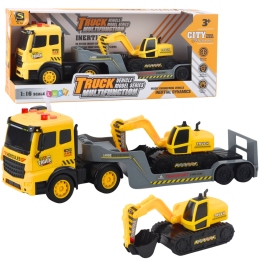 Tow Truck with Crawler Excavator Rotating 360° Yellow 1:16