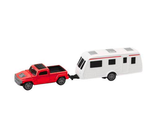 Set of Metal Car with Camper Trailer Red